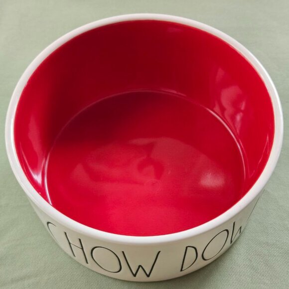 6" Rae Dunn Chow Down Pet Bowl Dish White/Cream & Red Color Medium Size - Picture 2 of 9